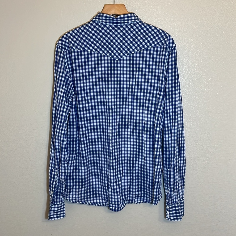 Salt Valley Western Blue Plaid Cotton Long Sleeve Button Shirt - Picture 7 of 10
